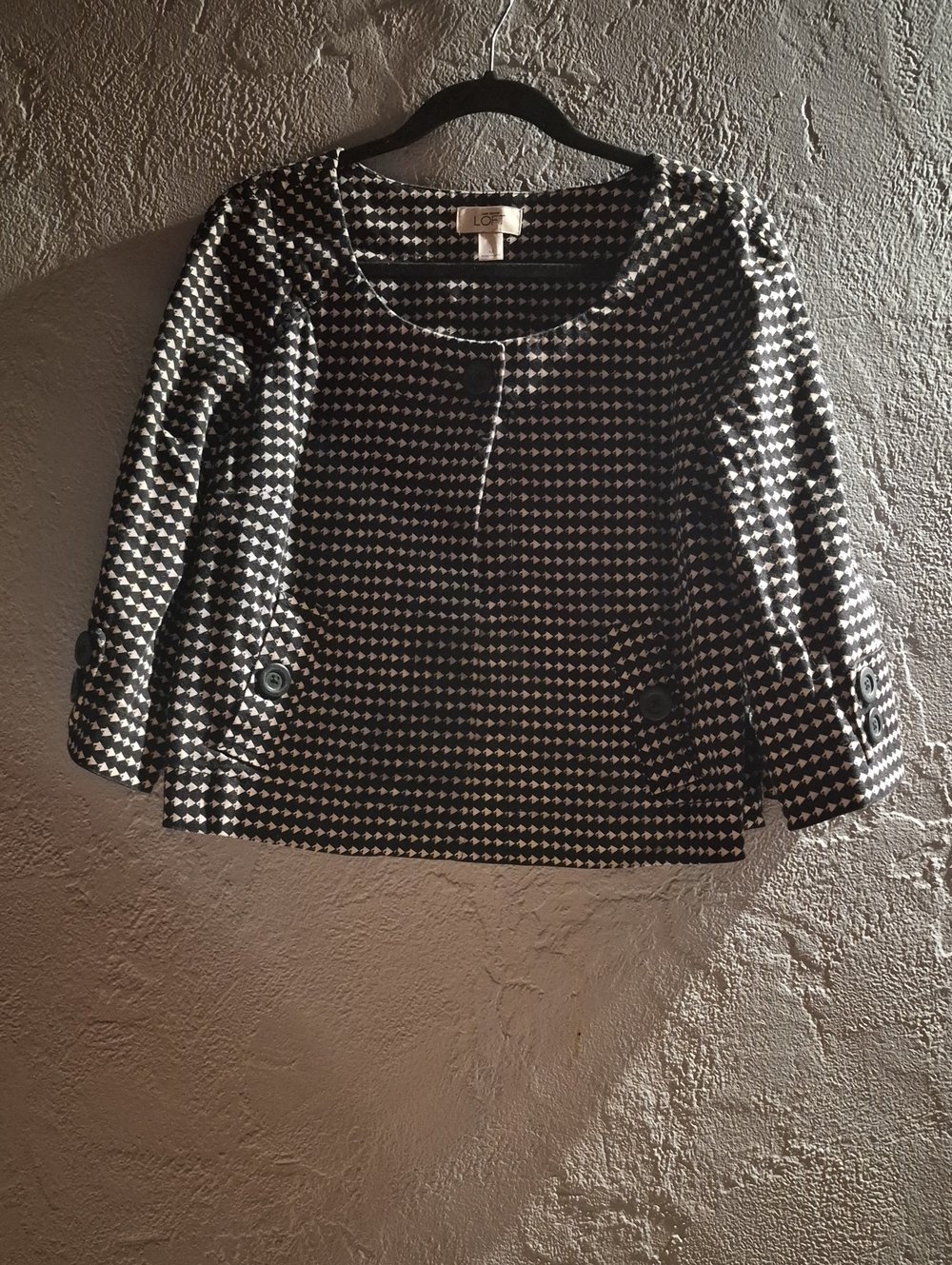 LOFT Black and White Houndstooth Scoop Neck Blouse